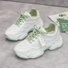 Chaussures décontractées printemps baskets femmes fond épais papa bout rond respiration loisirs femme vert gris vulcanisé 35-40