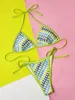 Kvinnors badkläder sexig grön kontrast Bikini Set 2024 Kvinnor Mesh Patchwork Push Up Micro Swimsuit Brazilian Cut Out Bathing Suit Thong