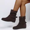 Chaussures de marche femmes bottes d'hiver large largeur en caoutchouc pluie femmes taupe pour S à lacets talon épais fermeture éclair latérale