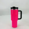 1:1 Same Logo 40 oz Stainless Steel Tumbler Neon Fluorescent Paint Quenched Glass with Handle and Straw Stainless Steel Insulated Travel Mug Multicolor 0324