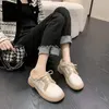 Casual Shoes Autumn And Winter 2024 Plush Thick Soled Lace Square Round Head Flat Korean Small Leather Women's Wool Single