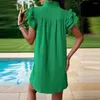 Casual klänningar mjuk lätt tygklänning elegant stativ krage ruffle sommar med veckad design andas för kvinnor