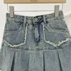 Röcke Süßer Minirock für Frauen Stringy Selvedge Taschen Falten Streetwear Damen A-Linie Anti-leerter Sommertropfen
