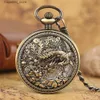 Pocket Watches Exquisite Mechanical Pocket Bronze Hollow Flowers Phoenix Bird Design Alloy Case Self Winding Luxury Pocket Clock Gift Men L240322