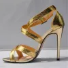 Sandali tallone metallico sexy motivano di coccodrillo/in pelle brevetto donne sandali 2023 Nuova punta aperta tra tacchi alti scarpe da festa donna donna