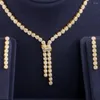 Collana Orecchini Set Pera Lussuoso Rotondo CZ Colore oro africano Lunga Nappa Penzolante Goccia e per le donne Regalo della festa nuziale J320