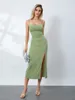 Casual Dresses Women's Summer Slip Dress Solid Color Spaghetti Strap Cowl Neck Backless High Slit Slim Midi