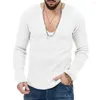 Camisolas masculinas Homens Mistura de Algodão Camisola Elegante Profunda Pescoço Malha Com Nervuras Detalhando Slim Fit Macio Tecido Quente Outono / Inverno