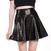 Skirts Women Clothing Pleated Skirt High Street Girl Retro Sexy Shiny Solid Color WetLook A-Line Clubwear Cosplay