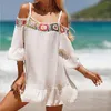 Robes décontractées Cover Up Robe de plage sexy Femmes 2024 Robe d'été à l'épaule froide Summer Beachwear Robes Crochet Creux Out Cover-Ups