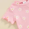 Kläderuppsättningar Focusnorm 0-4y Summer Baby Girls Clothes Outfits Short Sleeve Sunflowers Print TRIM T SHOTS SHORTS SET