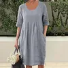 Party Dresses 3/4 Sleeve Dress Oversized Women's Midi Casual Spring Summer Streetwear Vintage Solid Color Loose Fit Short