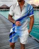 Tracki męskie Summer prosty w stylu retro krótkie koszulę polo Shird Shorts 2 -częściowe zestawy dróg Męsę 3D Wydrukowane swobodne sportowe garnitur L240320