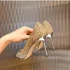 Robe chaussures doré talons hauts pour femme pompes 2024 mode dégradé brillant Grete chaussure de mariée paillettes mode fête sexy femmes pompe