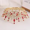 Hair Clips Leaf Rhinestone Tiara Crown Baroque Red Crystal Full Round Bridal