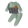 Set di abbigliamento Bambino Neonato Completo autunnale Felpa in colore a contrasto Top con pantaloni elastici in vita Abiti invernali nati per neonati carini