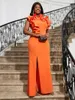 Robes de grande taille AOMEI Sexy femmes vêtements Orange à volants bord pétale décoration asymétrique fendu robe de soirée pour les femmes 2024
