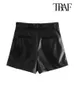 TRAF Women Chic Fashion Side Side Slorts Faux Leather Shorts Vintage High Weist Slist Fly Fany Female Pants Mujer 240323