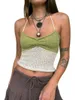 Débardeurs pour femmes Femmes S Halter Crop Top Y2K Côtelé Cami Tops Sans Manches Contraste Couleur Slim Fit Ruché Camisole