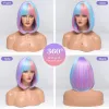 Perruques HAIRJOY cheveux synthétiques courte droite mixte couleur arc-en-ciel perruques violet bleu avec des reflets rouges blonds Bob perruque pour les femmes