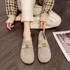 Lüks Moda Tasarım Metal Toka Boken Ayakkabı Kadın Tam Deri 2024 Bahar Yeni Sığır Süet Rahat Yumuşak Sole Yumuşak Üstü Büyük Ayakkabılar
