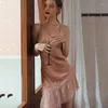 Ropa De Dormir para Mujer Pijamas con Abertura Lateral Tentación Lencería Camisón con Tirantes De Encaje Seda Sexy con Cuello En V Chemise Homewear Camisón Vestido para Dormir