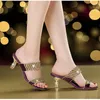 Sandals 2024 Women's Summer Fashion Comfort Elegant Gold One-word Diamond Stiletto Heel Medium Rhinestone