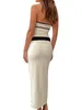 Feestjurken Dames S Strapless lange jurk Mouwloze bodycon-avondjurk met contrasterende kleur en riem