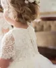 Kız Elbiseler Özel Yapım Çiçek Dresler Süslenmiş Dantel Peplum Korse Dirsekleri ve İnci Düğmesinde Kaplamalı