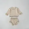 Ensembles de vêtements Ins 2024 printemps automne bébé garçons 2pcs vêtements ensemble coton à manches longues solides hauts amples pp shorts costume tenues pour tout-petits