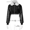 Womens Jackets Womens Faux Leather Cropped Jacket Long Sleeve Zip Up Fur Lapel Motor Biker Coat Women Fashion Streetwear Plush Winter