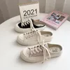 Casual schoenen 2024 Half-drag canvas dames lente en zomer ademend stepping student Koreaanse stijl trendy single