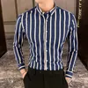 Camisas de Hombre Korean Luxury Clothing Long Sleeve Striped Social Shirts for Men BusinessカジュアルフォーマルブラウスHomme 5xl-M 240320