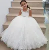 Mädchenkleider, klassisches weißes Tüll-Blumenkleid für Hochzeit, Spitzen-Ballkleid, Erstkommunion