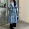 Designer Women Trench Coat Windbreaker Denim Jacket Kvinna Löst bälte kappa Kvinnlig långgravar