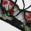 BHs Sets Sexy Dessous Set Blumen Stickerei Spitze BH Höschen Unterwäsche Frauen Transparent Mesh Erotische Porno Nachtwäsche