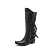 Stivali da donna Western Mid Calf Boots 2024 Nuovo Boote in pelle PU Ladies Cowboy Retro Women's Working Oxford Scarpe femminile Nappetti Botas