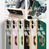 Stoßfeste Galvanik-Magnetring-Kickstand-Hülle für iPhone 15 Pro Max 14 13 12 11 XR XS, weiche Silikon-Schutzhülle