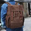 Mochila masculina vintage couro óleo cera lona grande capacidade esta escola de viagem bolsa para laptop mochila