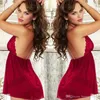 Porno Red Sexy Women's Lingerie Backless Lace Halter Sleepwear Dress V-neck Babydoll Robe Nightdress Plus Size XXL 007