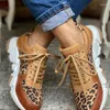 Casual Shoes Women's Stitching Lace-up Sneakers Thick-soled Round Toe Low-top Leopard