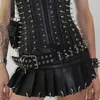 Darlingaga streetwear punk gothic pu cuir jupe basse taille metal ring fashion fête mini jupe plissée club féminin court 240323