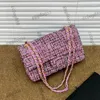 Diseñador de mujer CF Tweed Bolsos de hombro morado Classic Double Flap Gold Metal Hardware Matelasse Chian Crossbody Shoulder Diseñador Bolso de 25 cm