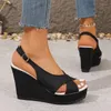 Sandaler Cowboy High Heels Women Platform Shoes Wedges Dress Peep Toe Slippers Summer 2024 Designer Pumpar Kvinna Zapatillas