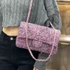 Diseñador de mujer CF Tweed Bolsos de hombro morado Classic Double Flap Gold Metal Hardware Matelasse Chian Crossbody Shoulder Diseñador Bolso de 25 cm