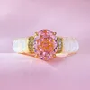 Pierścienie klastrowe Spring Qiaoer 18K Gold Plate 925 STREBLING SREBRNY Browling 7 9 mm Oval Lab Padparadscha Pierścień Party