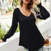 Women's Blouses Women Pullover Waist Tight Tunic Shirt Simple Casual Long Sleeve Top