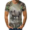 Novo javali selvagem 3d digital camiseta para homens em torno do pescoço personalizado moda manga curta camisa reta