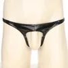 Mens underkläder ihålig utifrån thong wet look patent läder g-sträng underkläder låg stigning elastisk midjeband t-back underbyxor 240320