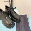 Pradoity Prax Praddas Casual Brand Pada Muffin Lefu Shoes Black Raised British Style läder P Family Lace-up singel bekväm